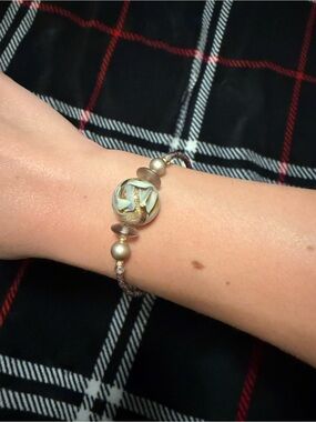 Delicate Glass Bead Bracelet in Light Blue and Gold-Tone